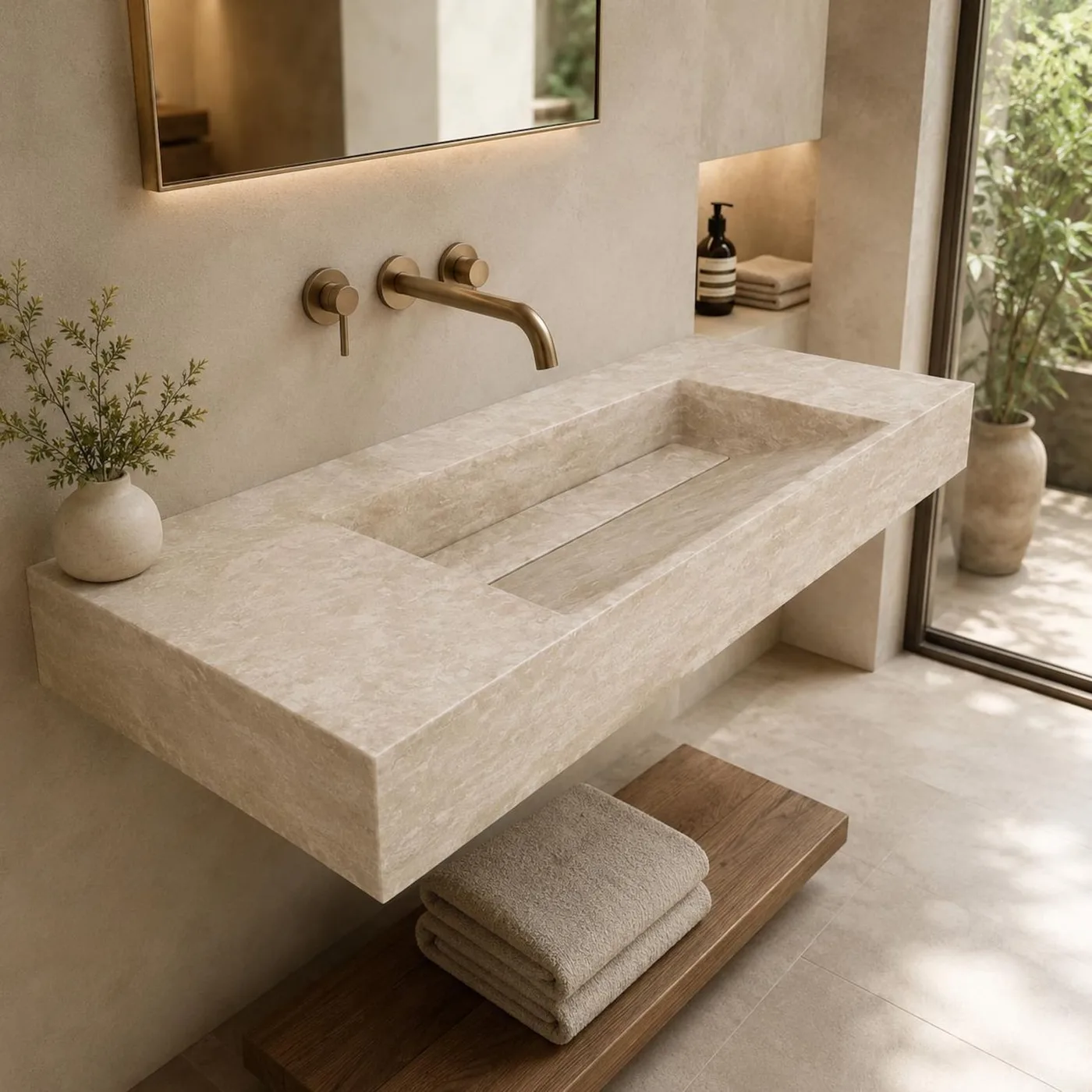 Classic travertine, warm cream with fine open pores